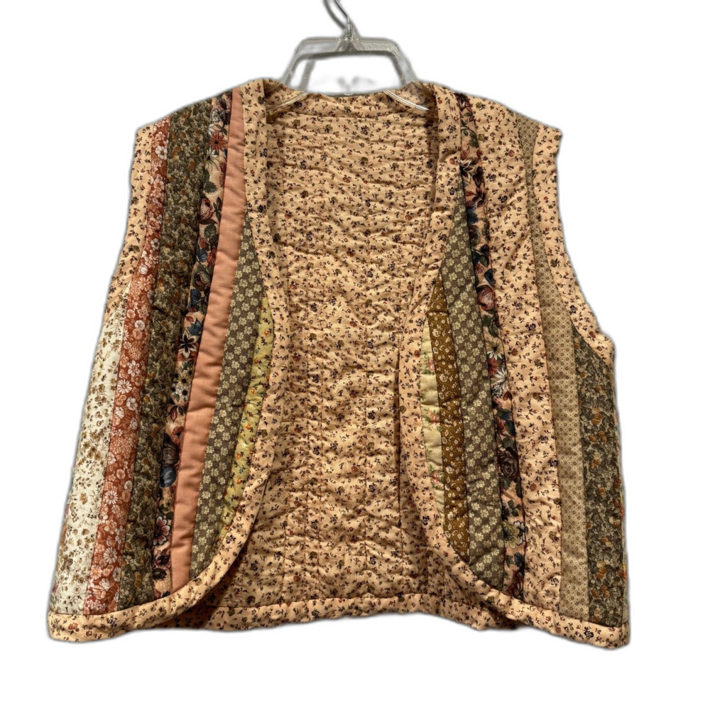 Vintage Handmade Vest Reversible Patchwork Quilted Floral Cottagecore Women M